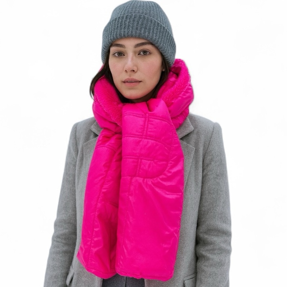 UGG Soft Faux Shearling Puffer Oversized Scarf Embroidered Logo Brand NWOT Pink